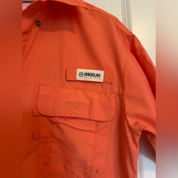 Magellan outdoors Men's Orange Short Sleeve button down Shirt - Picture 3 of 5